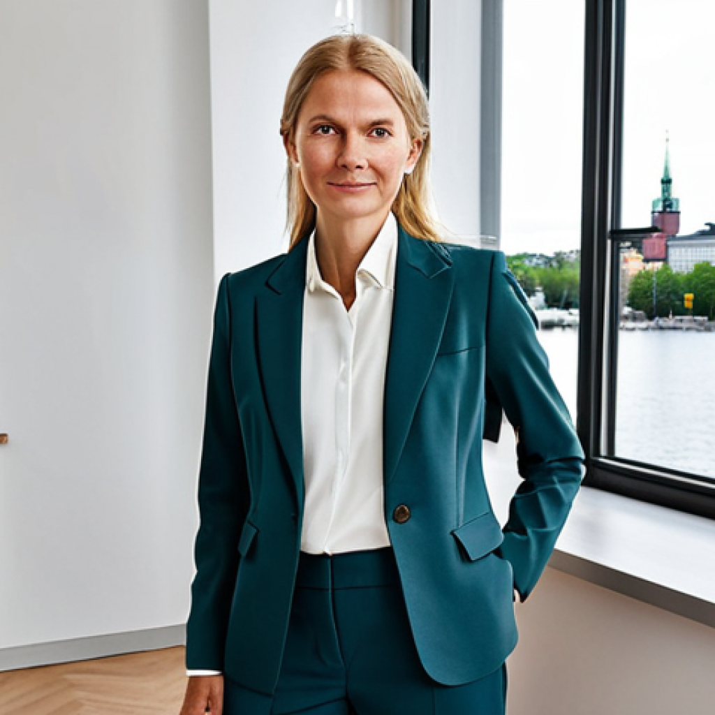 정치 PR 전략 - **

"A professional businesswoman in a modest, tailored Scandinavian-style blazer and slacks, standi...