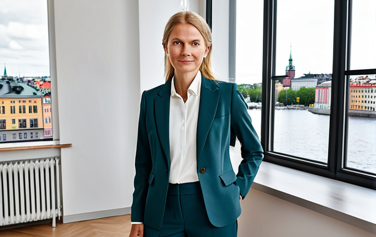 정치 PR 전략 - **

"A professional businesswoman in a modest, tailored Scandinavian-style blazer and slacks, standi...