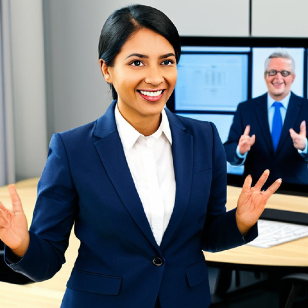 언론사와 관계 구축 - Pitching a Story**

"A professional PR executive in a modern office presenting a compelling story pi...