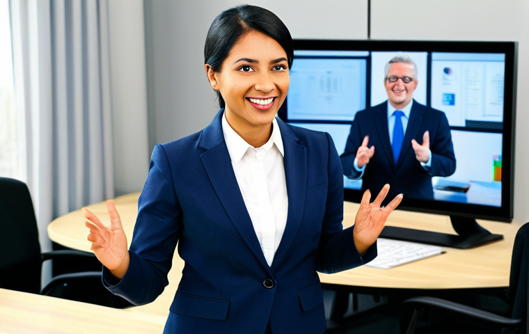 언론사와 관계 구축 - Pitching a Story**

"A professional PR executive in a modern office presenting a compelling story pi...