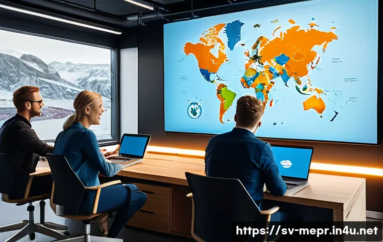 언론홍보학 해외 사례 - A diverse group of professional media and marketing experts in a modern Scandinavian office, collabo...
