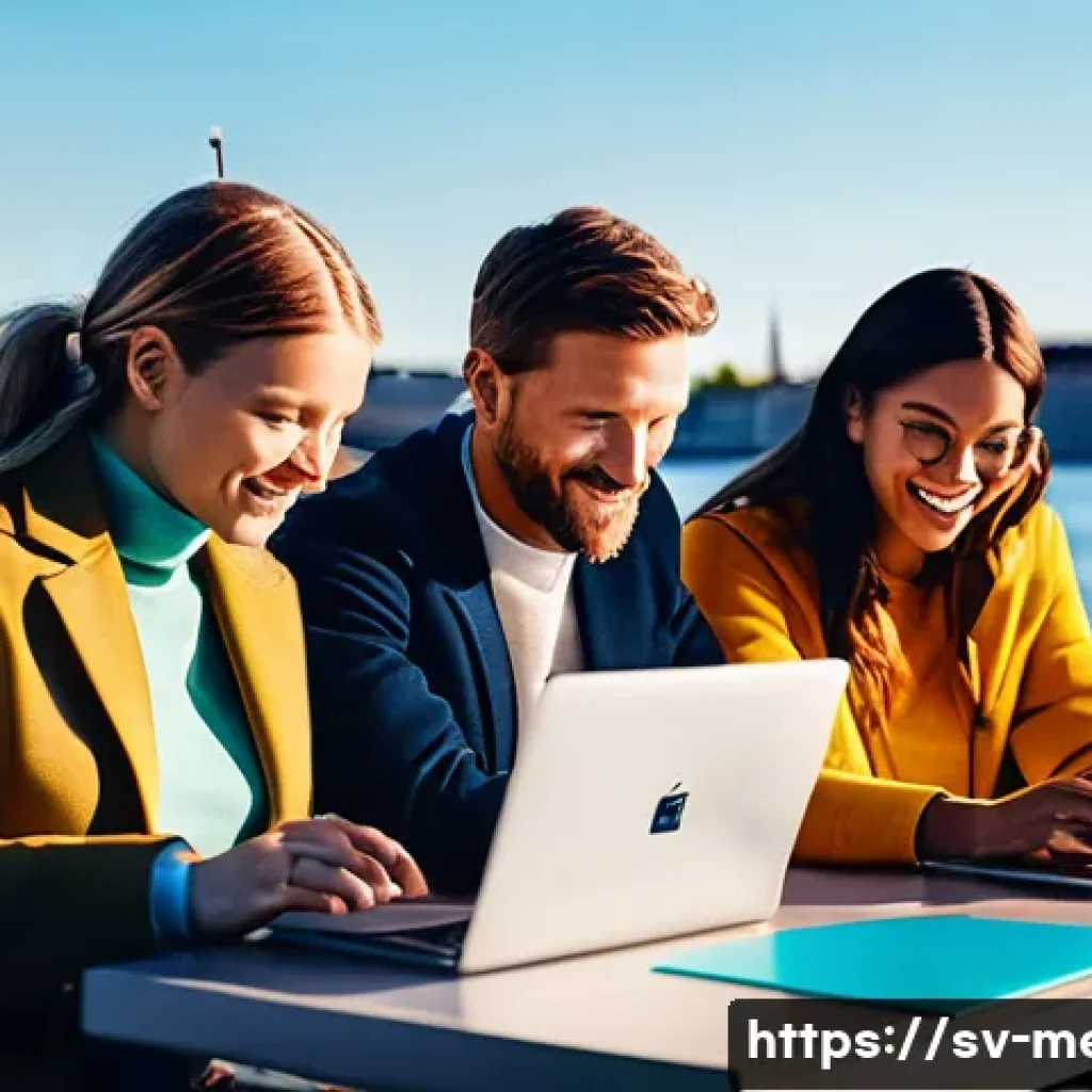 공공홍보와 캠페인 사례 - A vibrant digital campaign scene showing a diverse group of Swedish adults engaging with social medi...