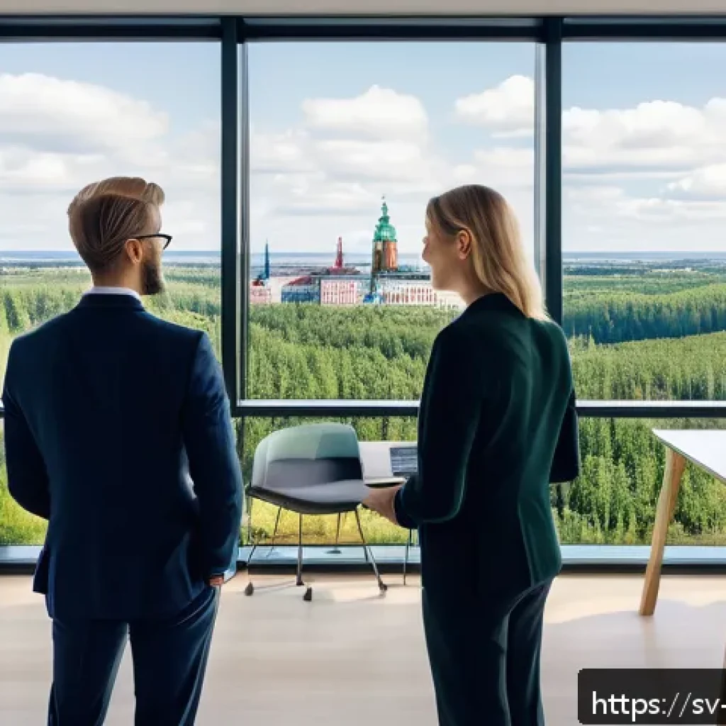 기업 사회적 책임  CSR - A modern Swedish corporate office environment focused on sustainability integration, showing diverse...