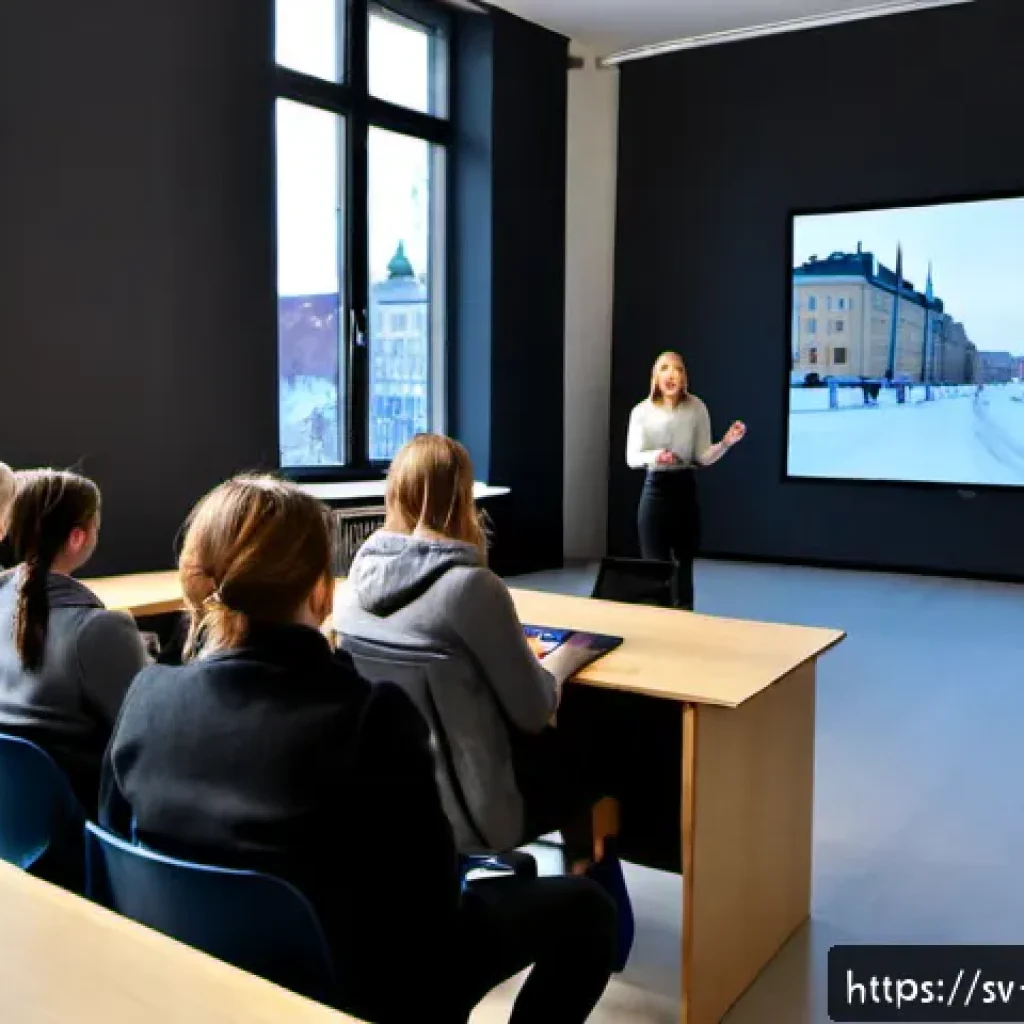 언론홍보학 관련 대학과정 - Photorealistic Swedish university media relations seminar in a bright Scandinavian classroom, divers...