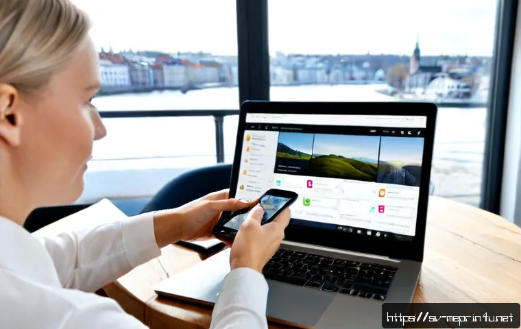 Home 17 뉴미디어와 PR - Photorealistic Scandinavian public relations professional in a bright Stockholm-style modern office,...